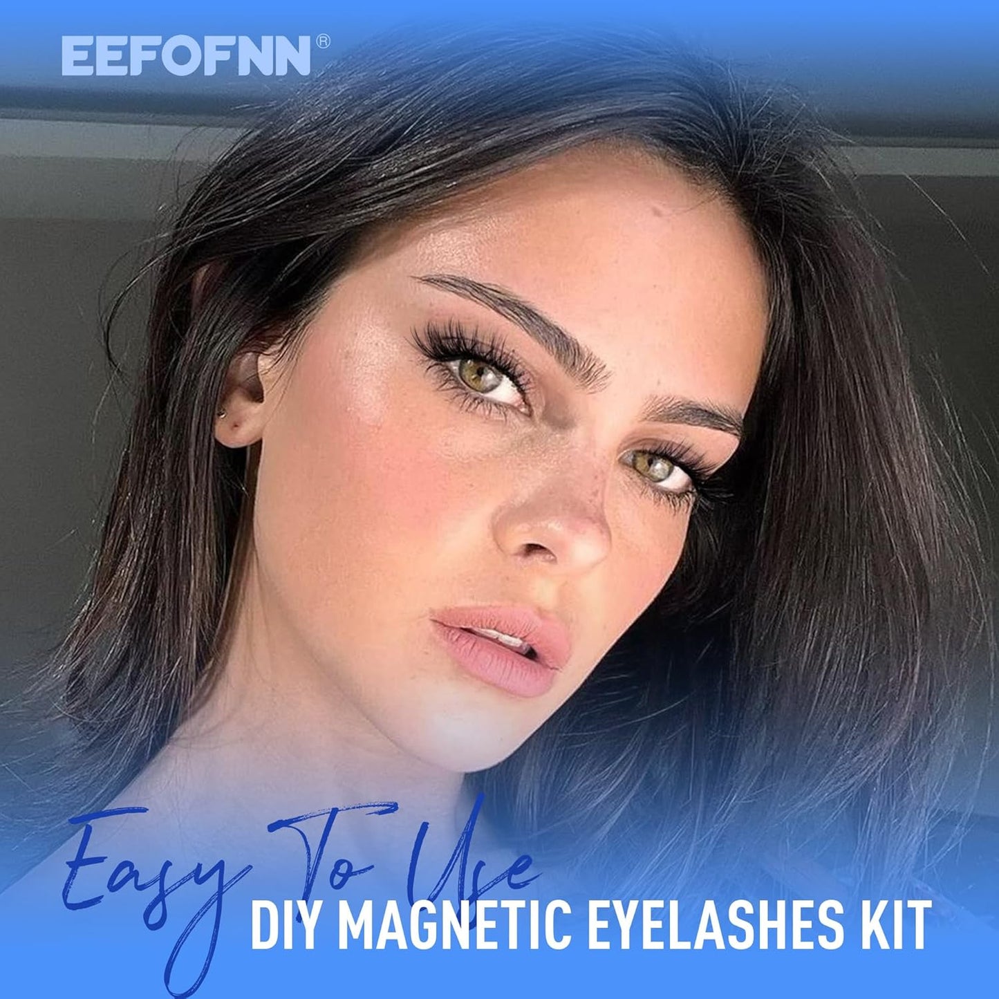 Magnetic Eyelashes with Applicator Magnetic Lashes Fluffy Magnetic Eyelashes without Eyeliner Natural Look Cat Eye Eyelashes Magnetic Lashes with Clamp Reusable No Glue False Eyelashes by