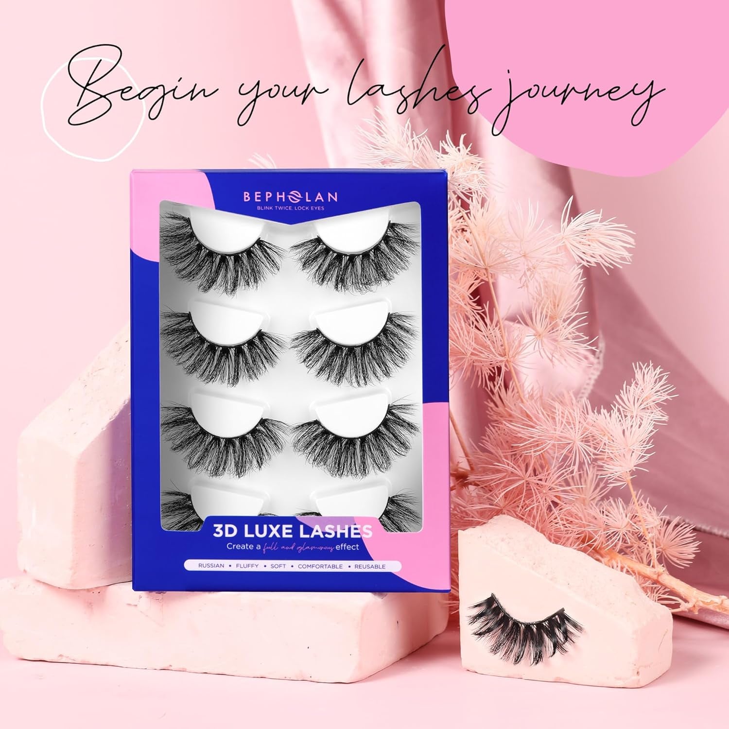 Russian Lashes - Fake Eyelashes, Faux Mink, Synthetic, Pair, Black